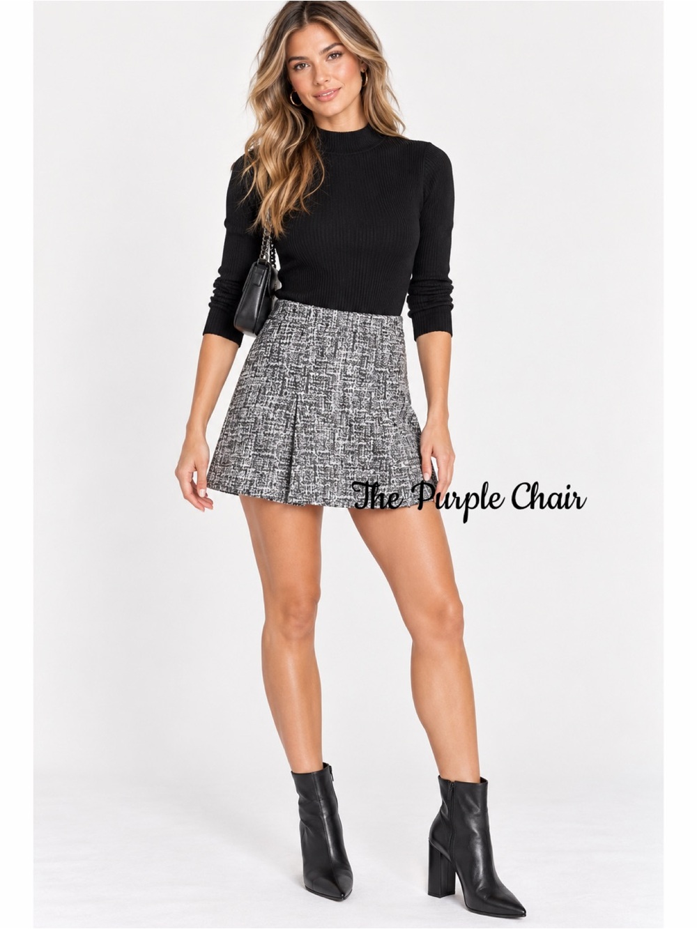 JOIE Tabby Tweed Pleated Mini Skirt Caviar L